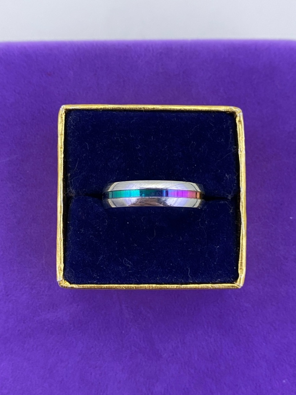 💛 Classic Silver Tone Multicolor Inlay Band Ring